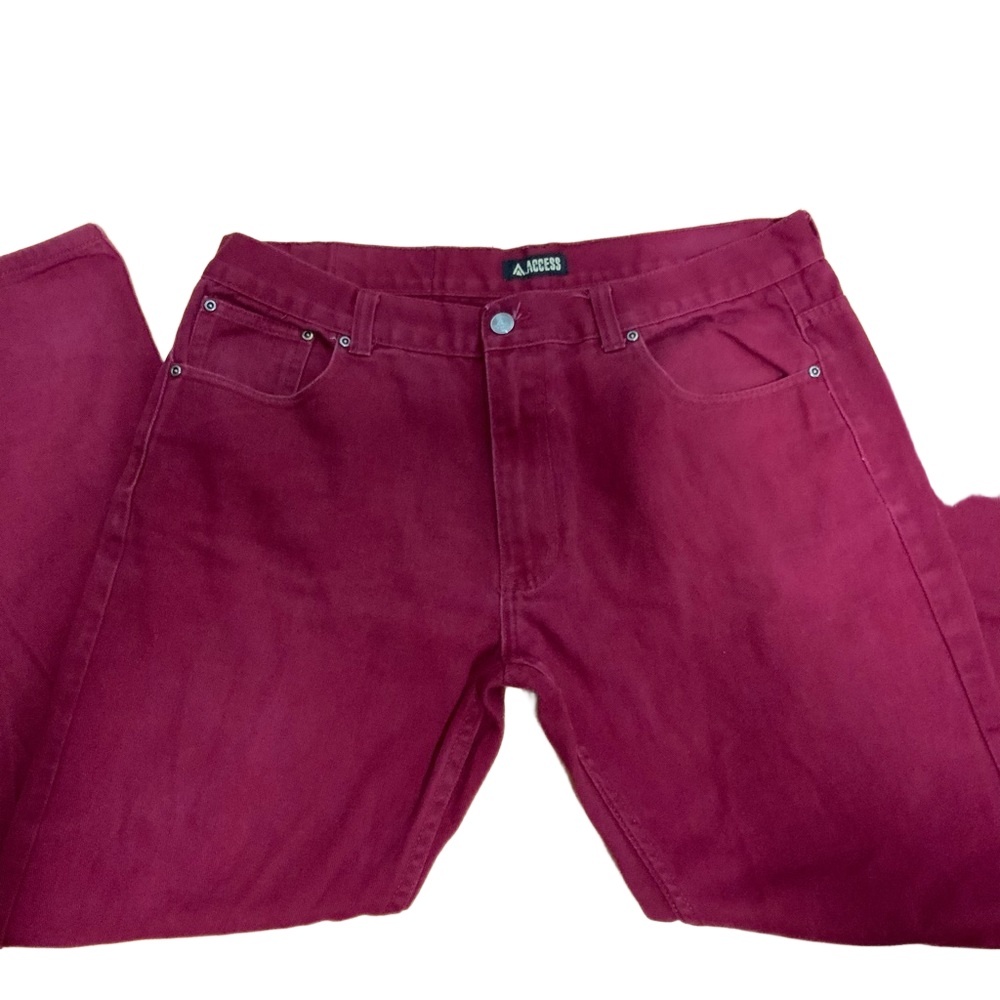 Mens Red Access Denim Jeans 40x32